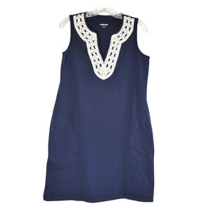 Lands' End Sleeveless Shift Navy Blue V-Neck Tank Dress Pockets Women's Small